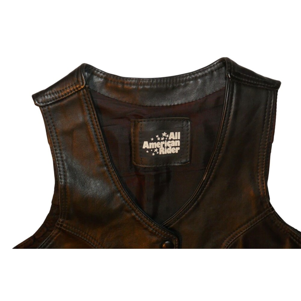 All American Rider Vintage Black Leather Vest - Picture 2 of 6
